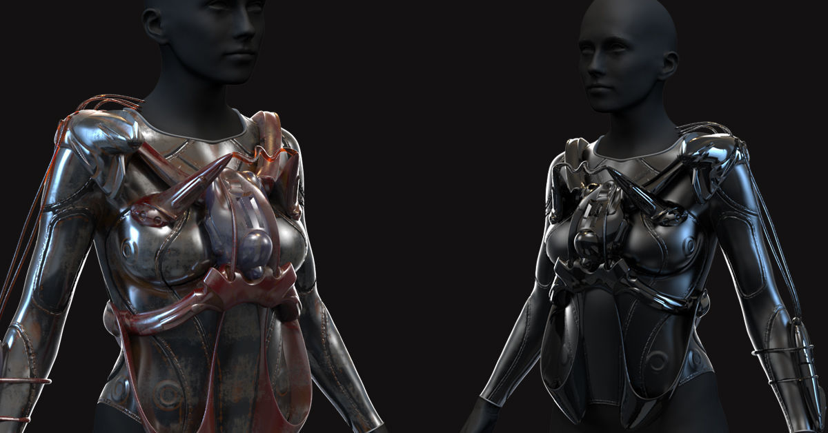 27 Female Scifi Suits KitBash with Uvs Plus ZTL  LP HP 3D model_20