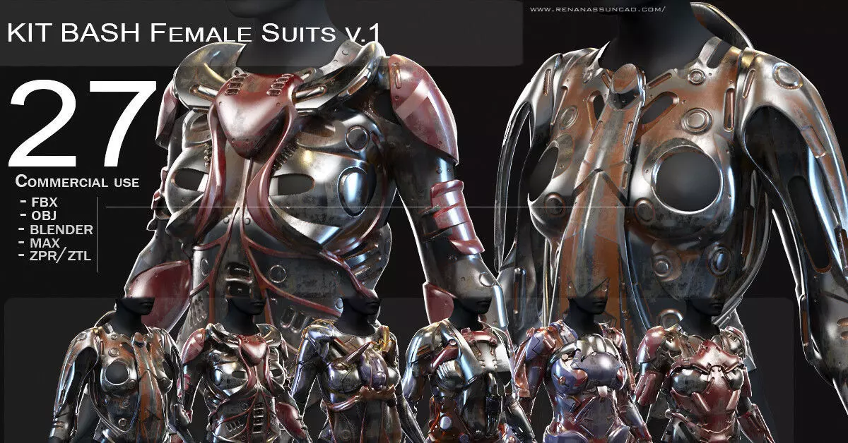 27 Female Scifi Suits KitBash with Uvs Plus ZTL  LP HP 3D model_0