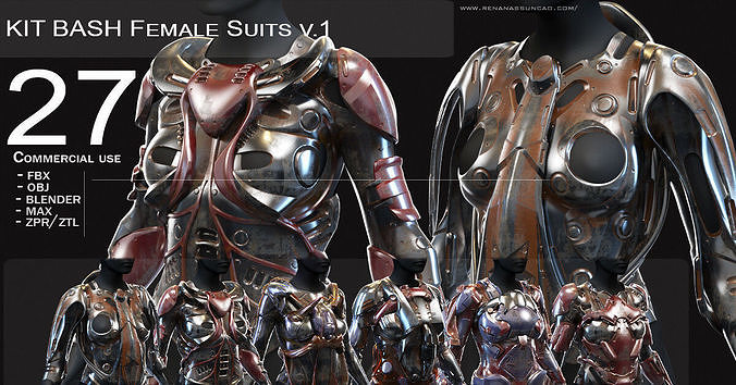 27 Female Scifi Suits KitBash with Uvs Plus ZTL  LP HP 3D model