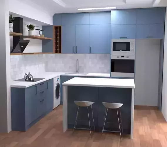 Modern kitchen with cabinets and wooden floors