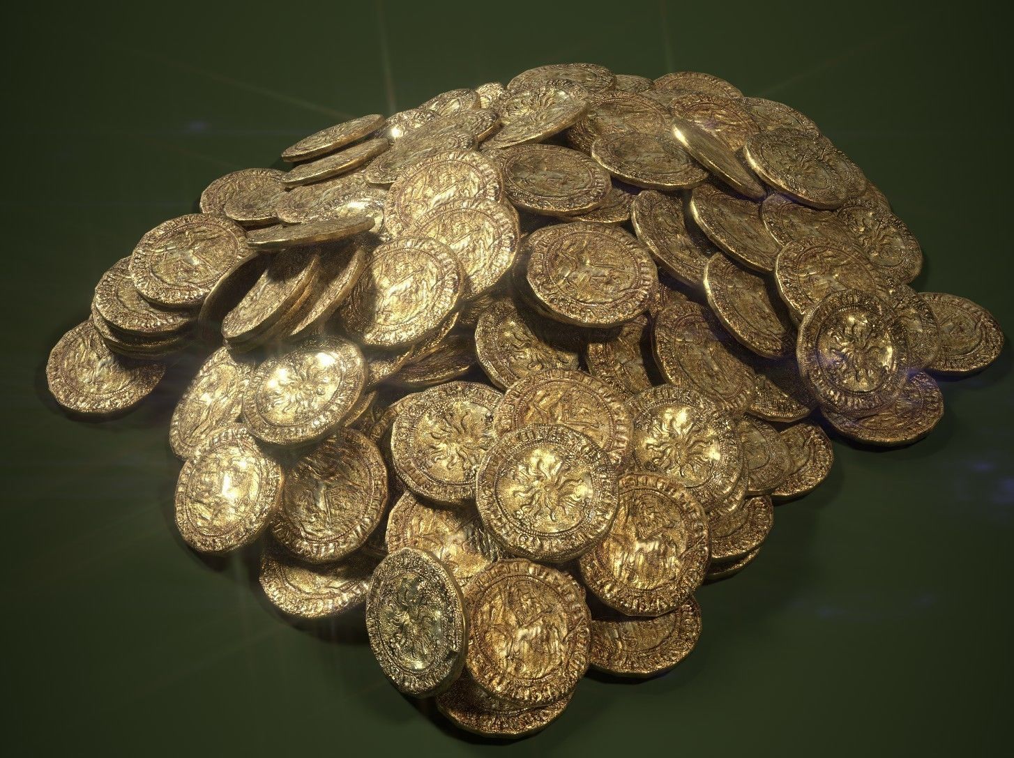 Old Golden Coin Pile PBR 3D model_2