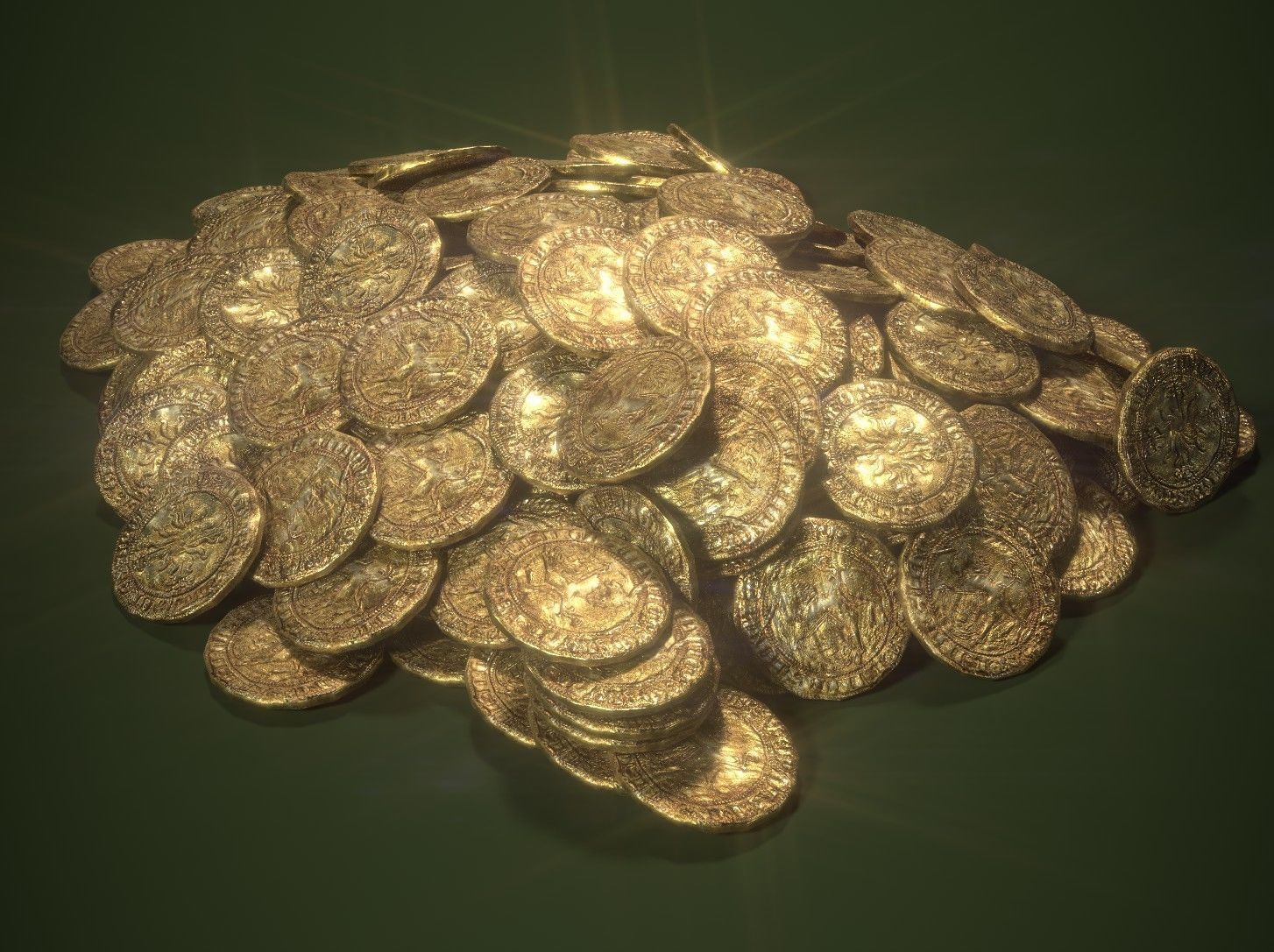 Old Golden Coin Pile PBR 3D model_1