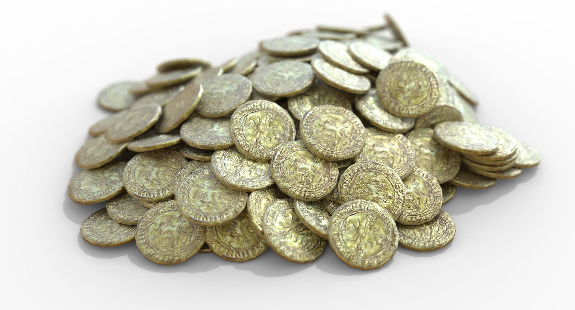 Old Golden Coin Pile PBR 3D model_7