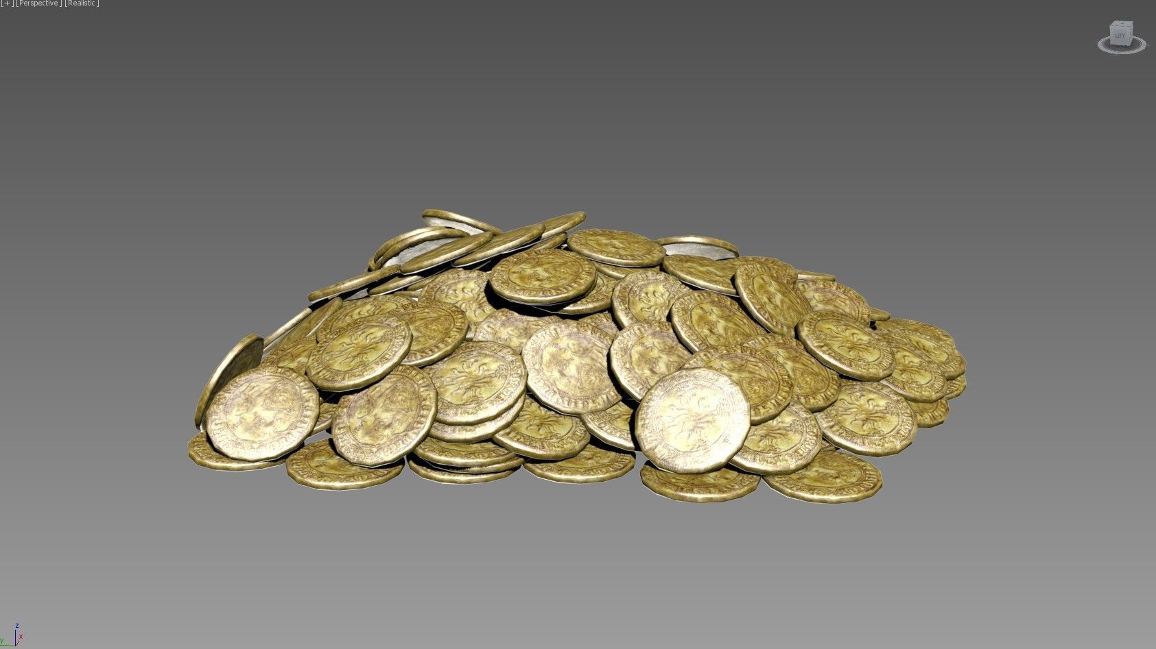Old Golden Coin Pile PBR 3D model_8