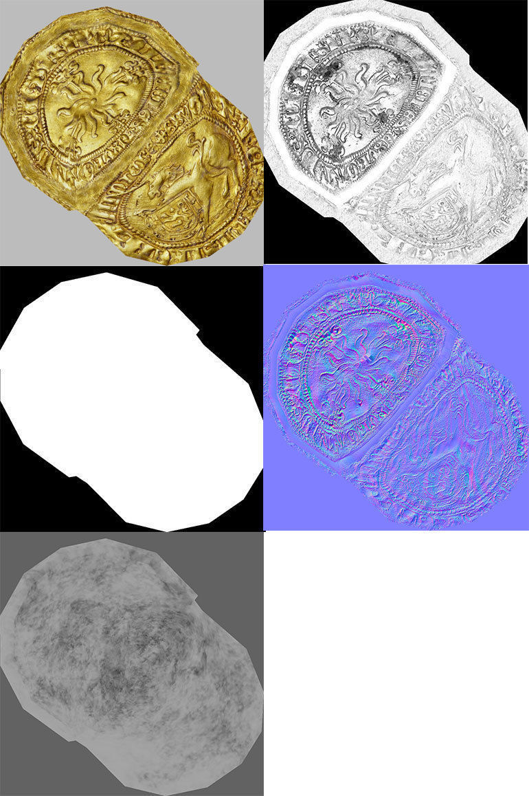 Old Golden Coin Pile PBR 3D model_10
