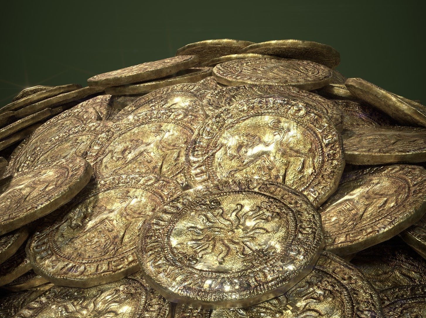 Old Golden Coin Pile PBR 3D model_6