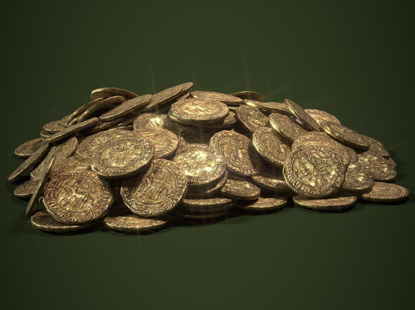 Old Golden Coin Pile PBR 3D model_3