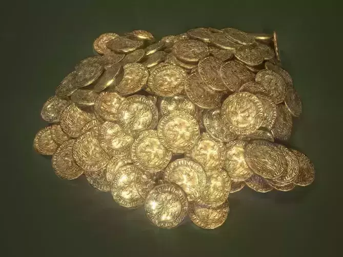 Old Golden Coin Pile PBR 3D model