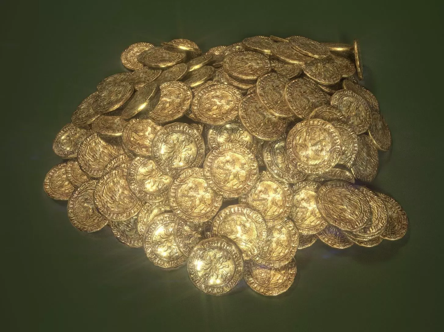 Old Golden Coin Pile PBR 3D model_0
