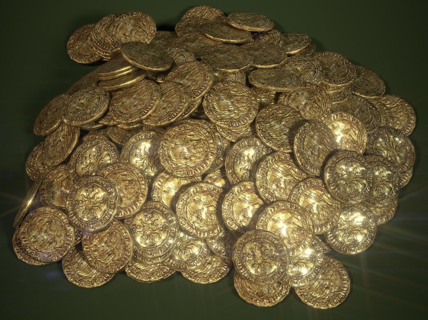 Old Golden Coin Pile PBR 3D model_4