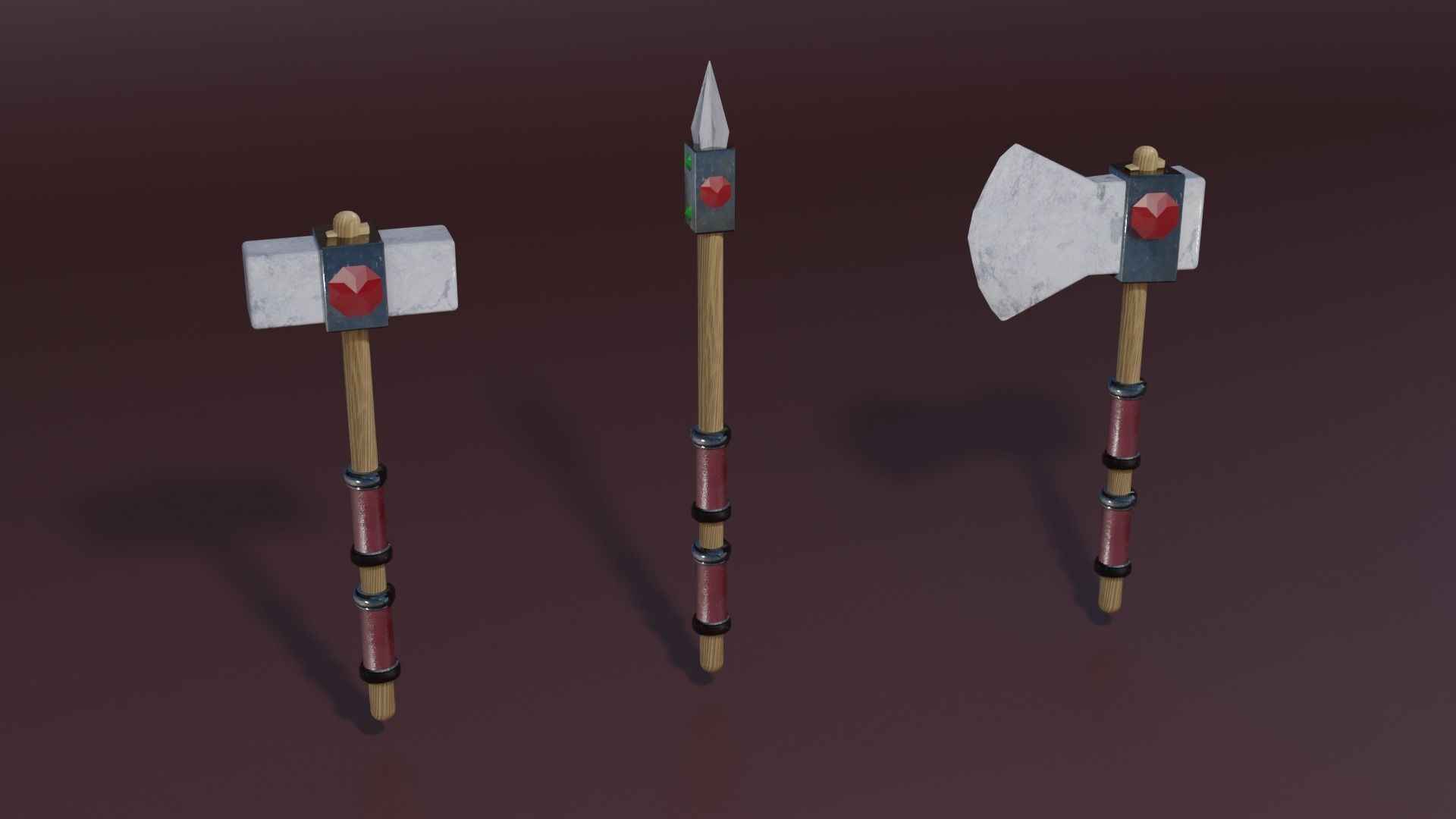 Stone weapons set Low-poly 3D model_1