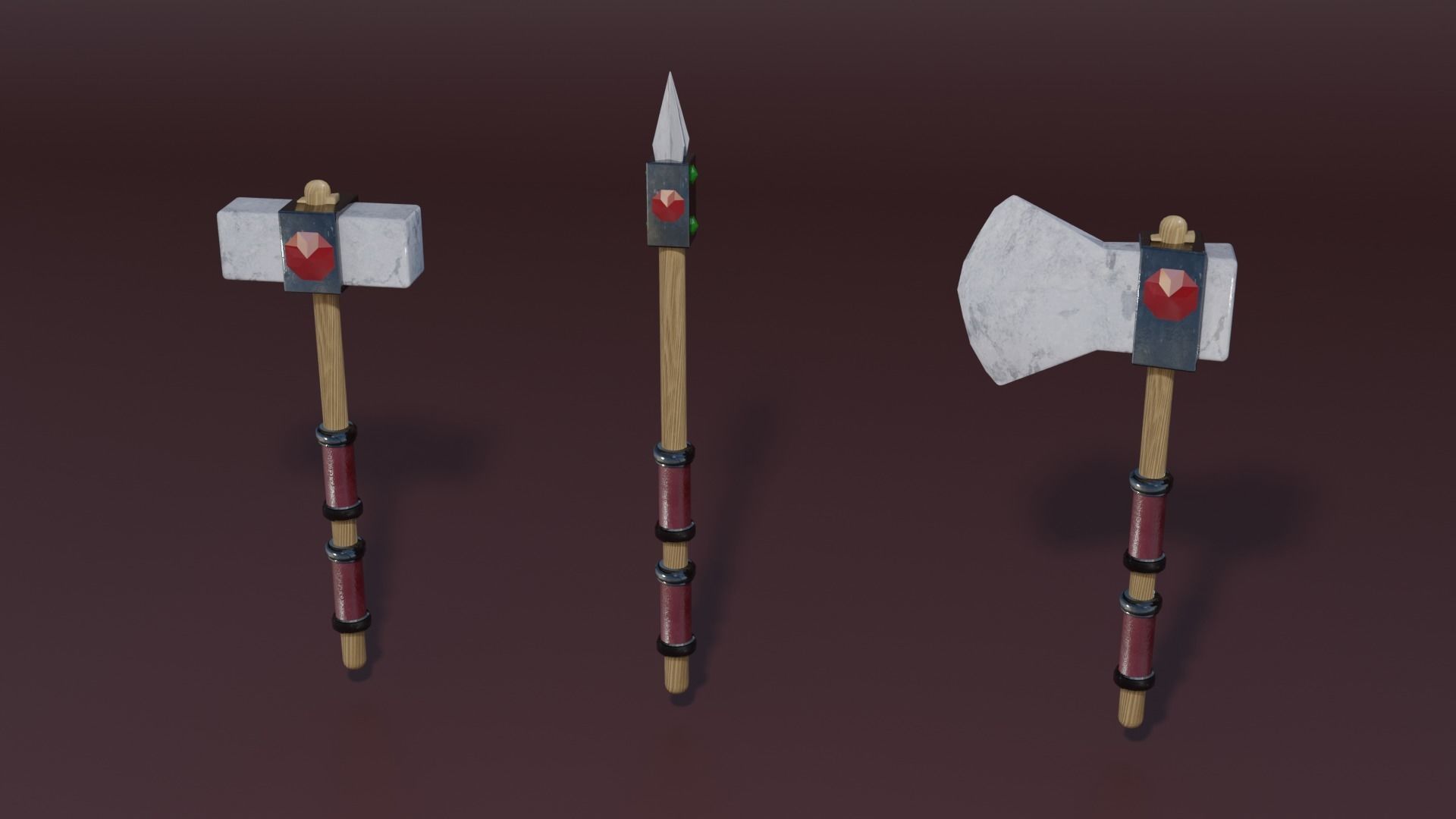 Stone weapons set Low-poly 3D model_2
