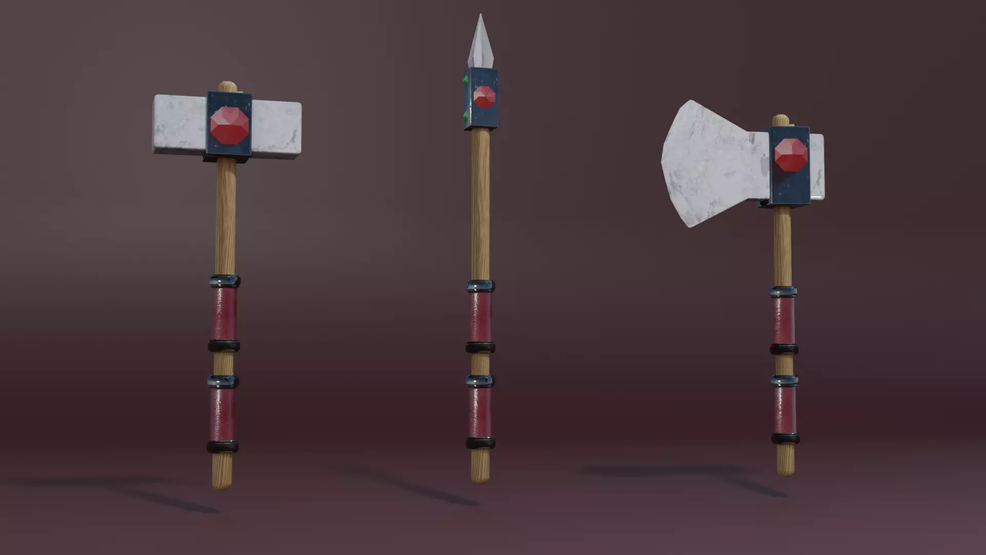 Stone weapons set Low-poly 3D model_0