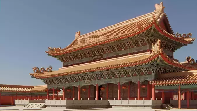 Asian Modular Temple Low-poly 3D model