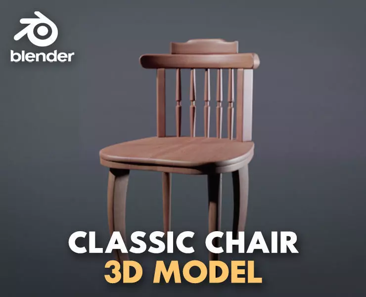 classic wood chair Low-poly 3D model_0