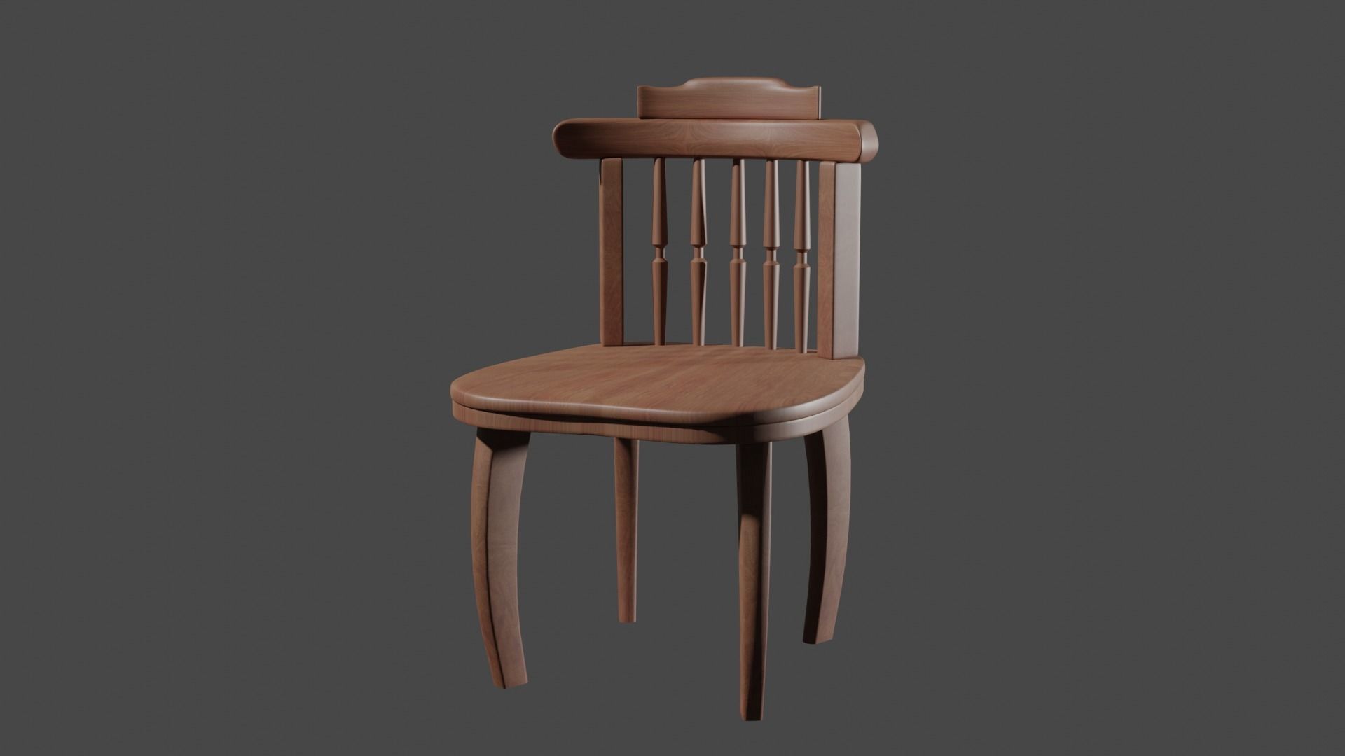 classic wood chair Low-poly 3D model_1