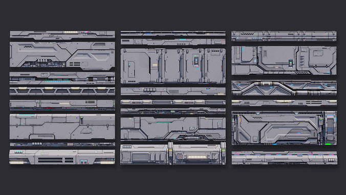 Sci-Fi Architecture Panels Kit Vol 02 Walls-PBR Low-poly 3D model 2