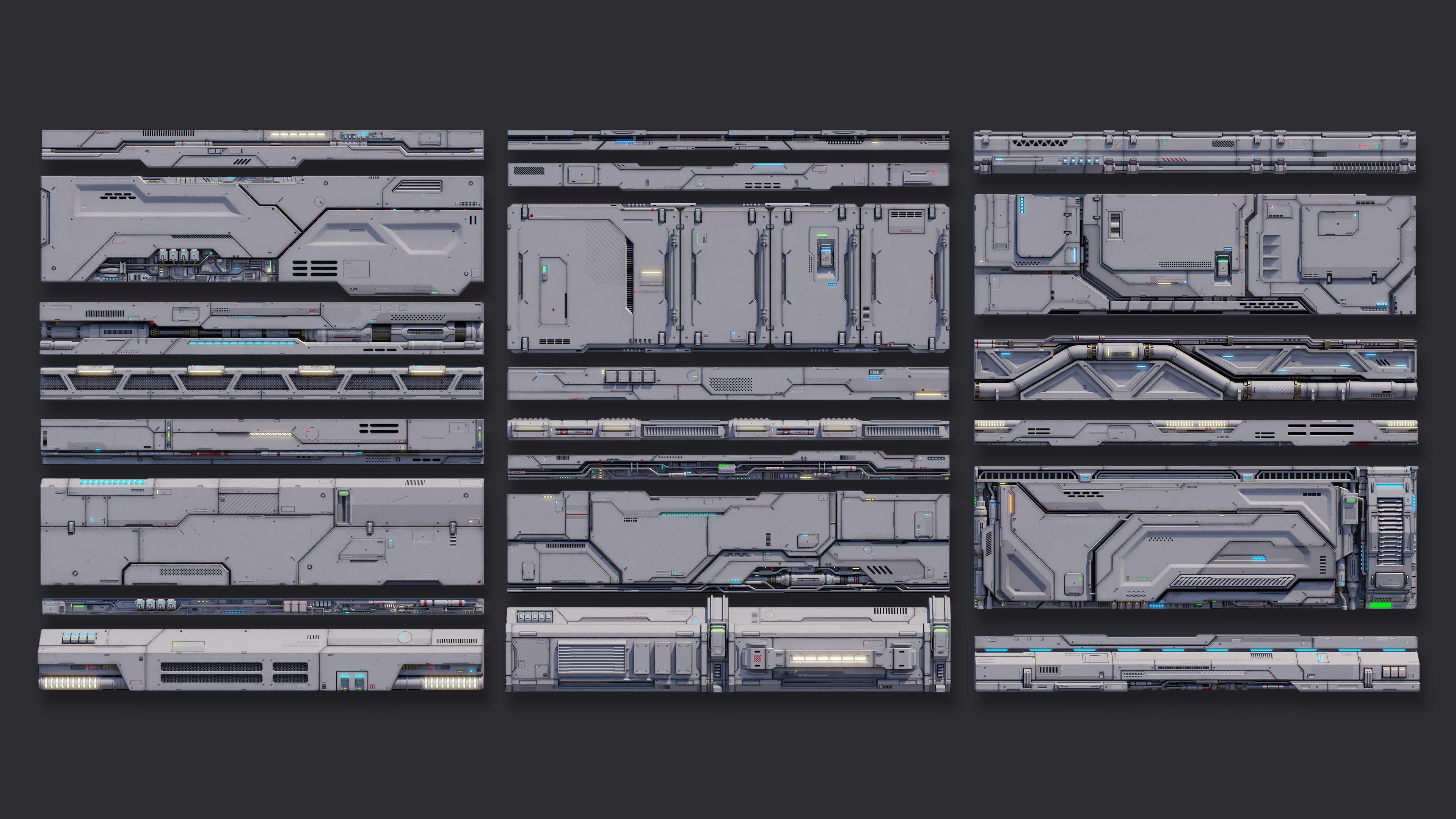 Sci-Fi Architecture Panels Kit Vol 02 Walls-PBR Low-poly 3D model_1