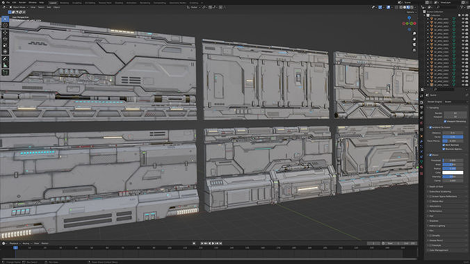 Sci-Fi Architecture Panels Kit Vol 02 Walls-PBR Low-poly 3D model 7