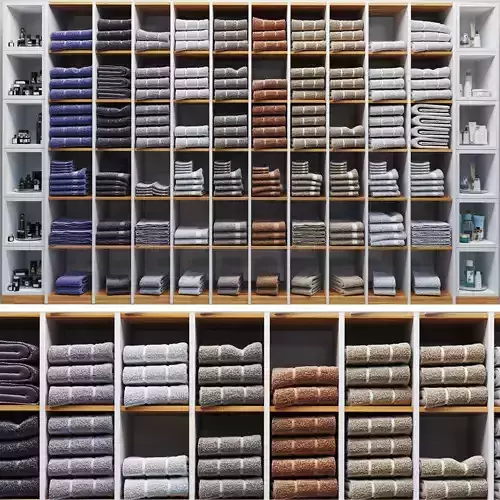 Showcase with bathroom set Towels