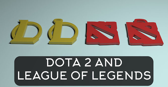 Dota 2 and League of Legends Logos keychains 3D print model