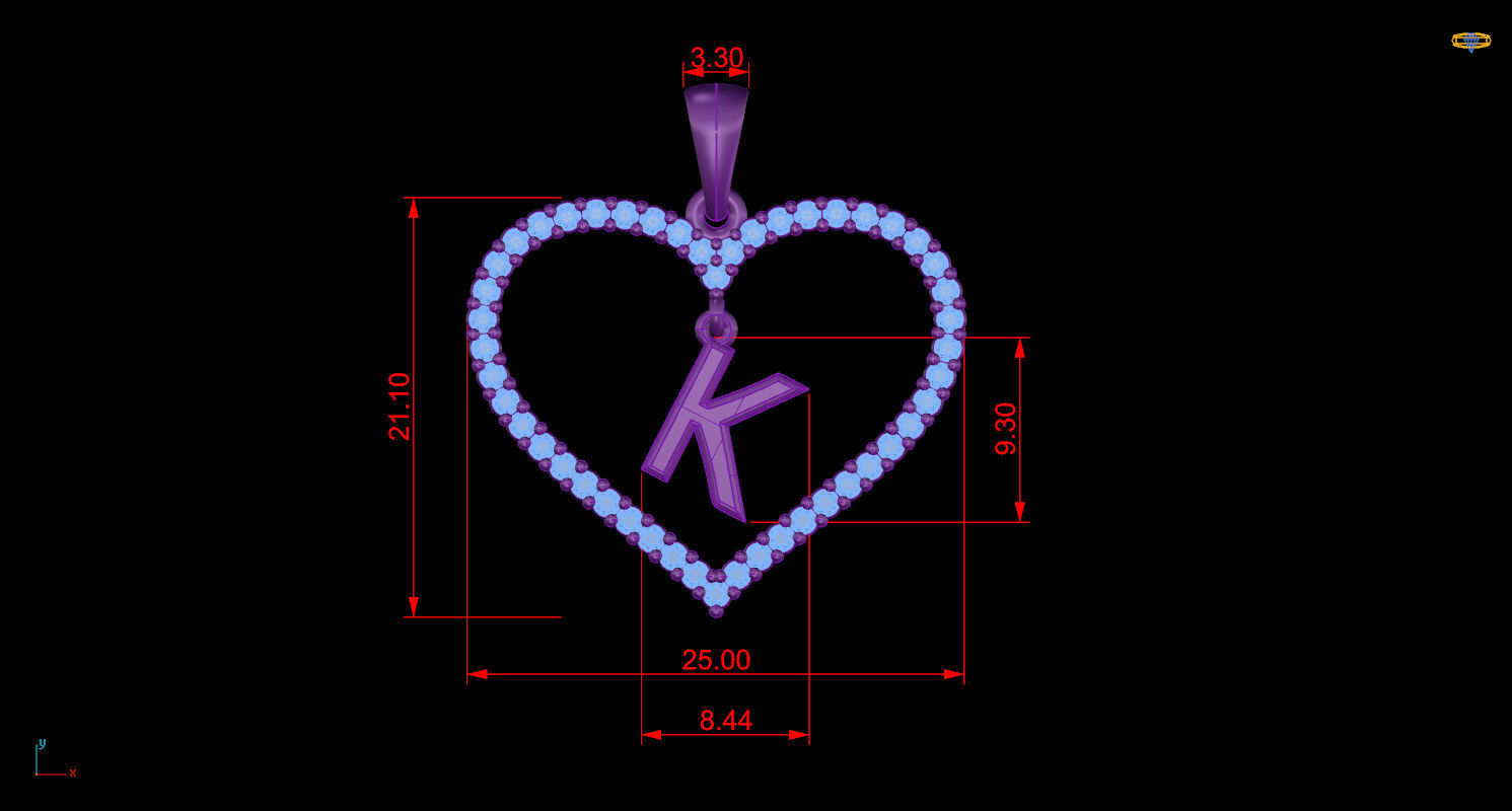 Heart Alphabet K 3D print model_9