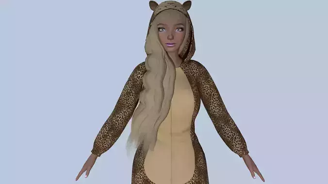 Girl kigurumi leopard Low-poly 3D model