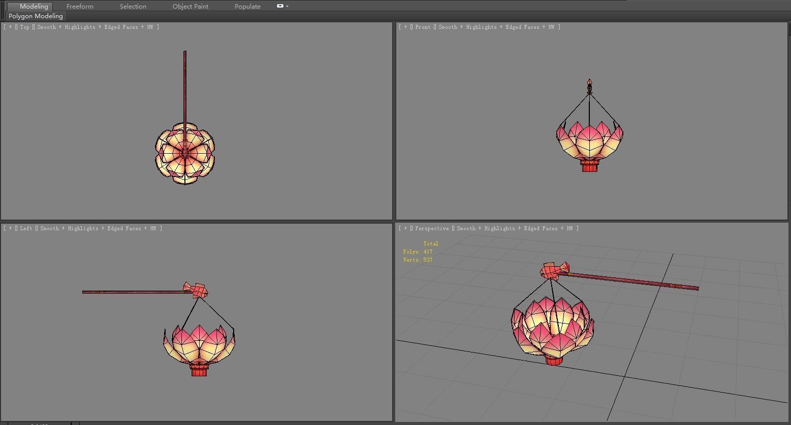 Festive lantern - Lotus Paper Lantern - Candle Low-poly 3D model_5