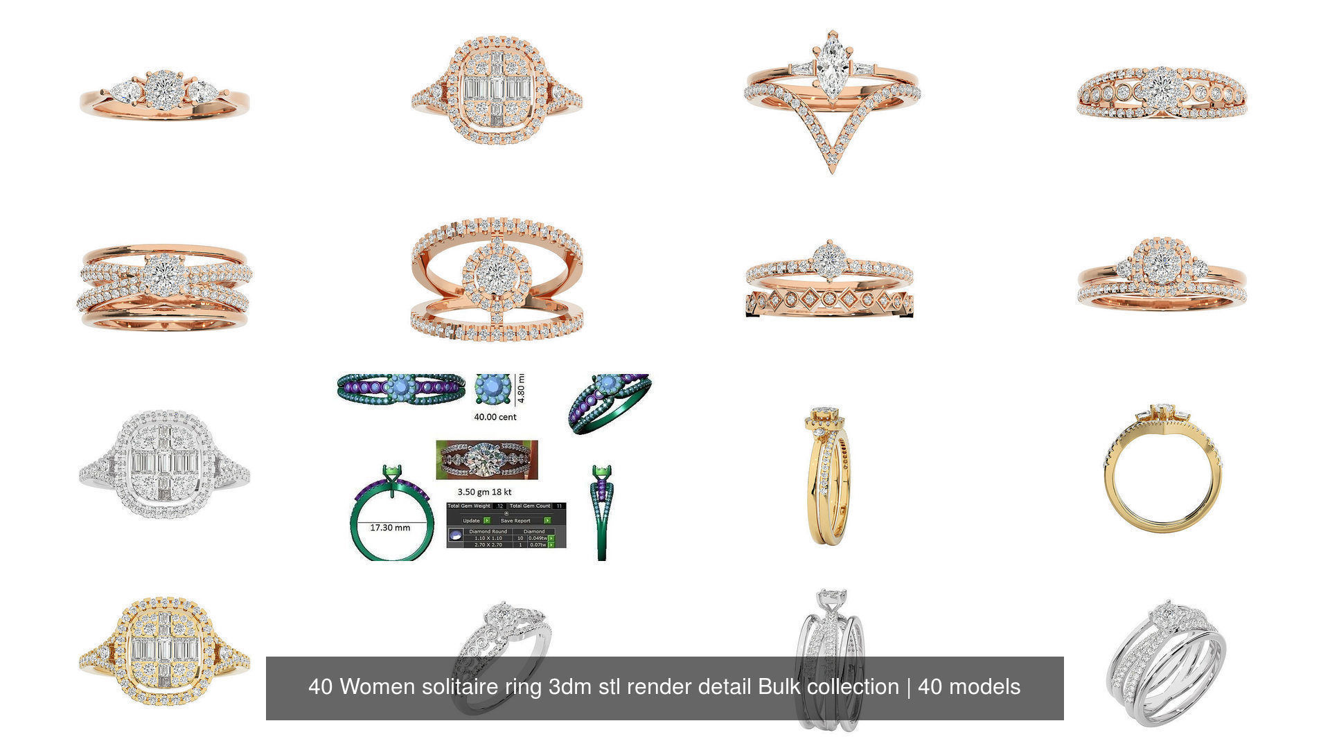 40 Women solitaire ring 3dm stl render detail Bulk collection _4