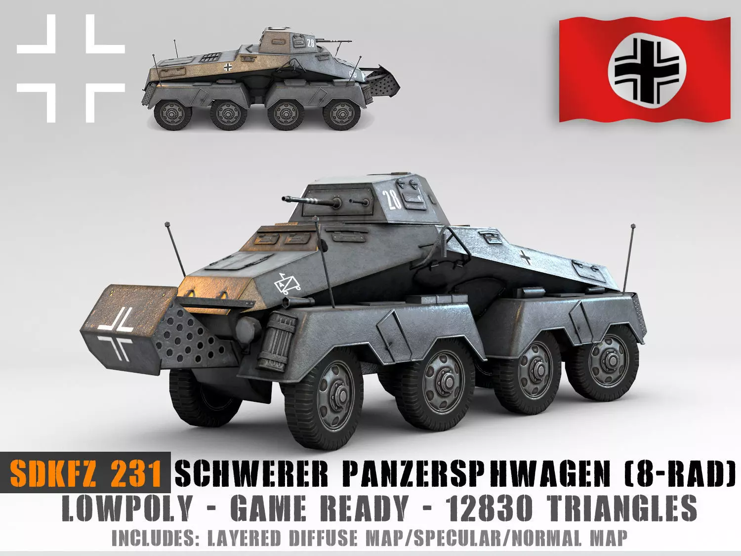 Low Poly SdKfz 231 8 Rad heavy recon car Low-poly 3D model_0