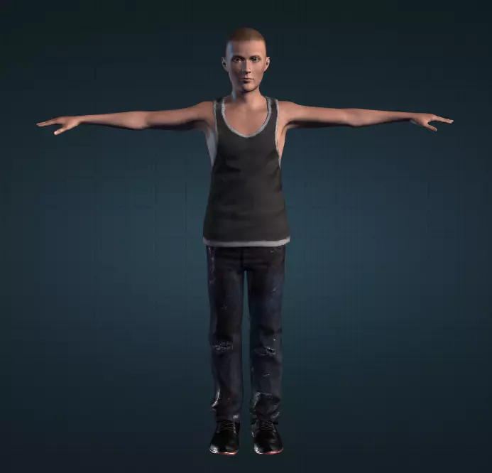Teen 3D Character Tank Top and worn out jeans Free 3D model