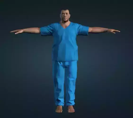 Fat man wearing scrubs