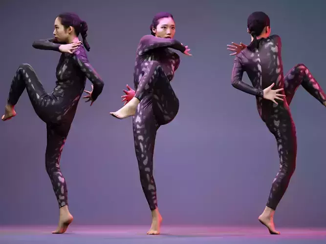 Model dancing in Snake Pattern Catsuit Low-poly 3D model