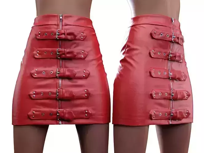 Buckles Leather Skirt 3D model