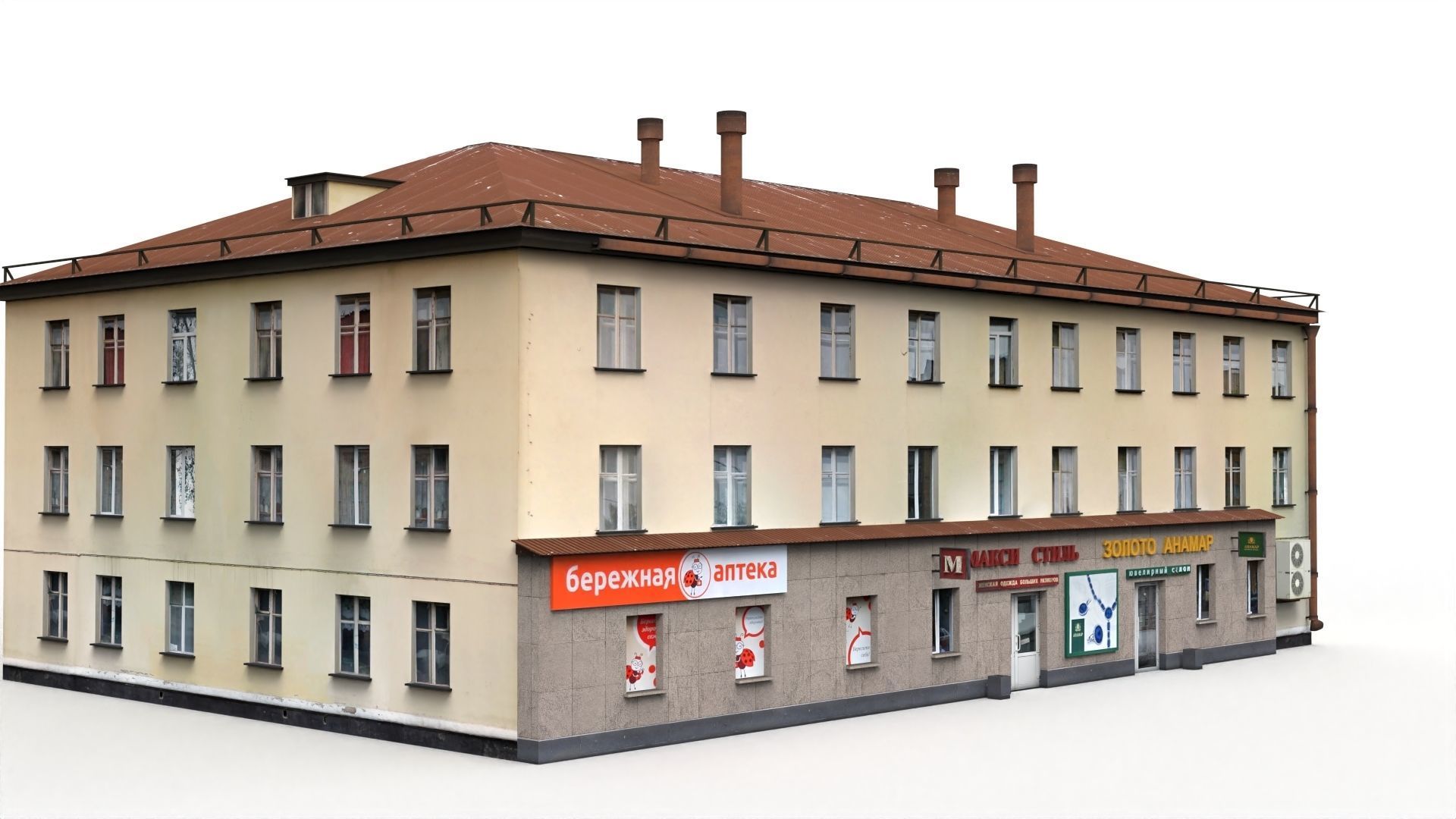 Three Storey House Low-poly 3D model_3