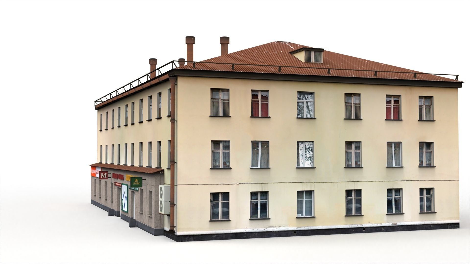 Three Storey House Low-poly 3D model_6