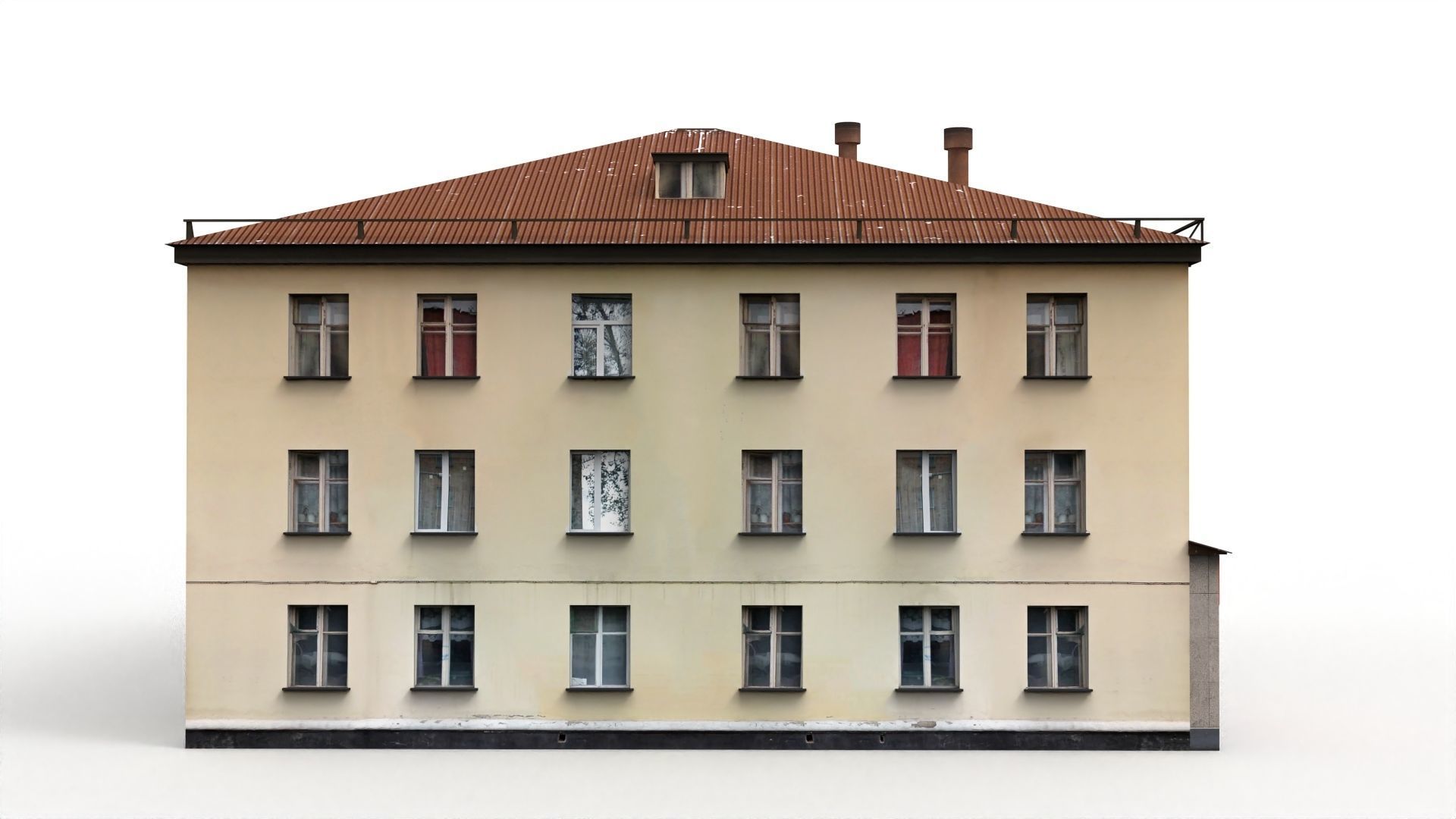 Three Storey House Low-poly 3D model_4