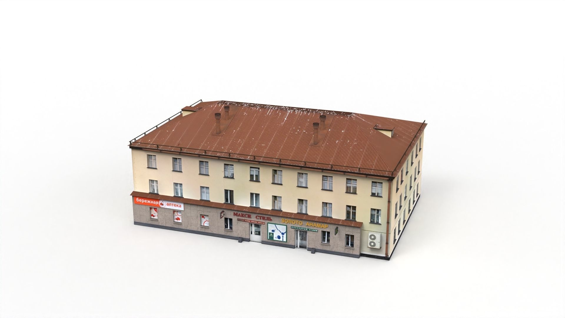 Three Storey House Low-poly 3D model_13