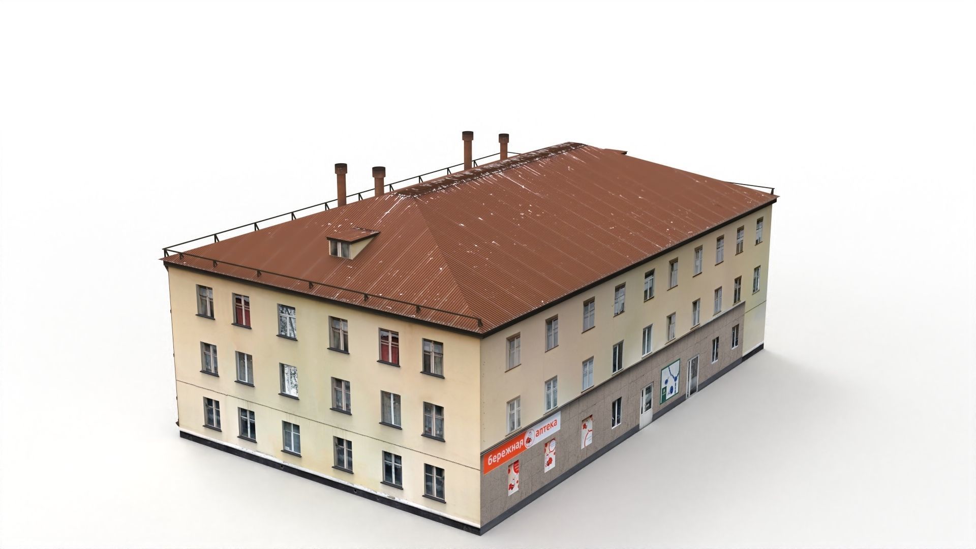 Three Storey House Low-poly 3D model_7