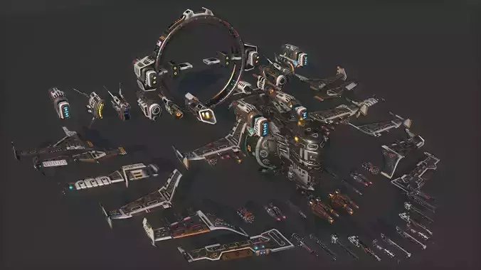 Spacecraft 02 Modular Pack Low-poly 3D model