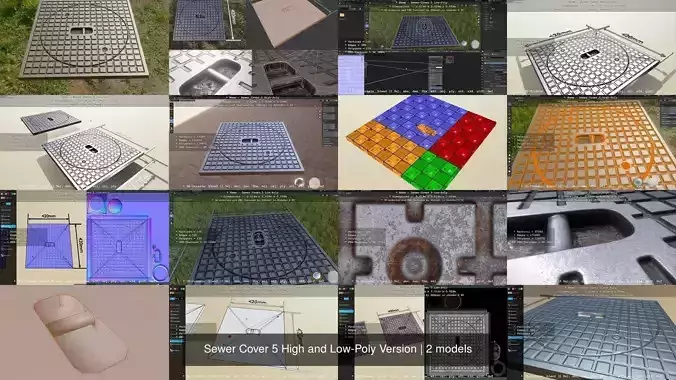Sewer Cover 5 High and Low-Poly Version 3D Model Collection