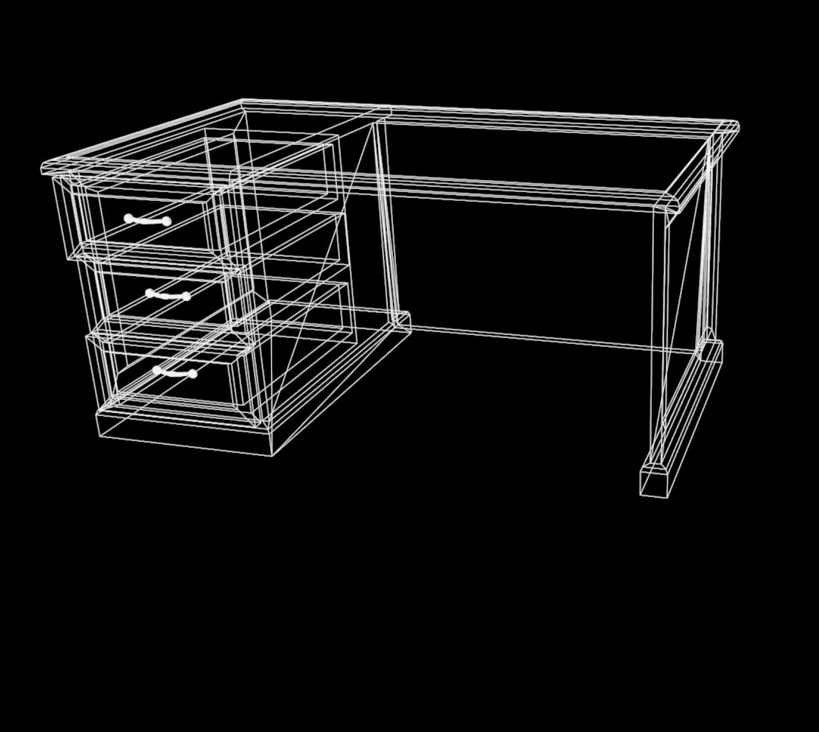 Table desk with drawers Low-poly 3D model_6