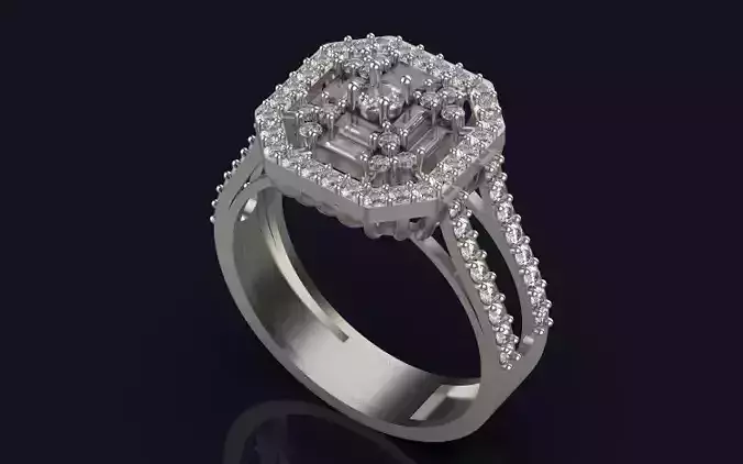 Emerald Baguette Ring Silver Gold  Print