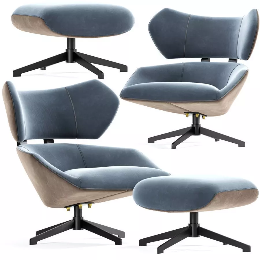 Camila Armchair With Pouf Velvet 3D model