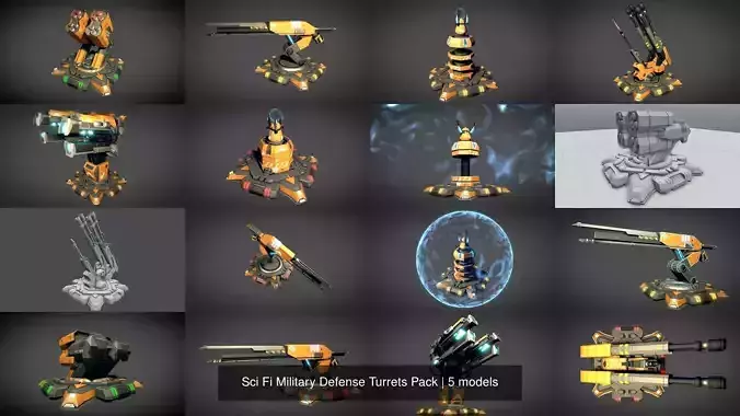 Sci Fi Military Defense Turrets Pack 3D Model Collection