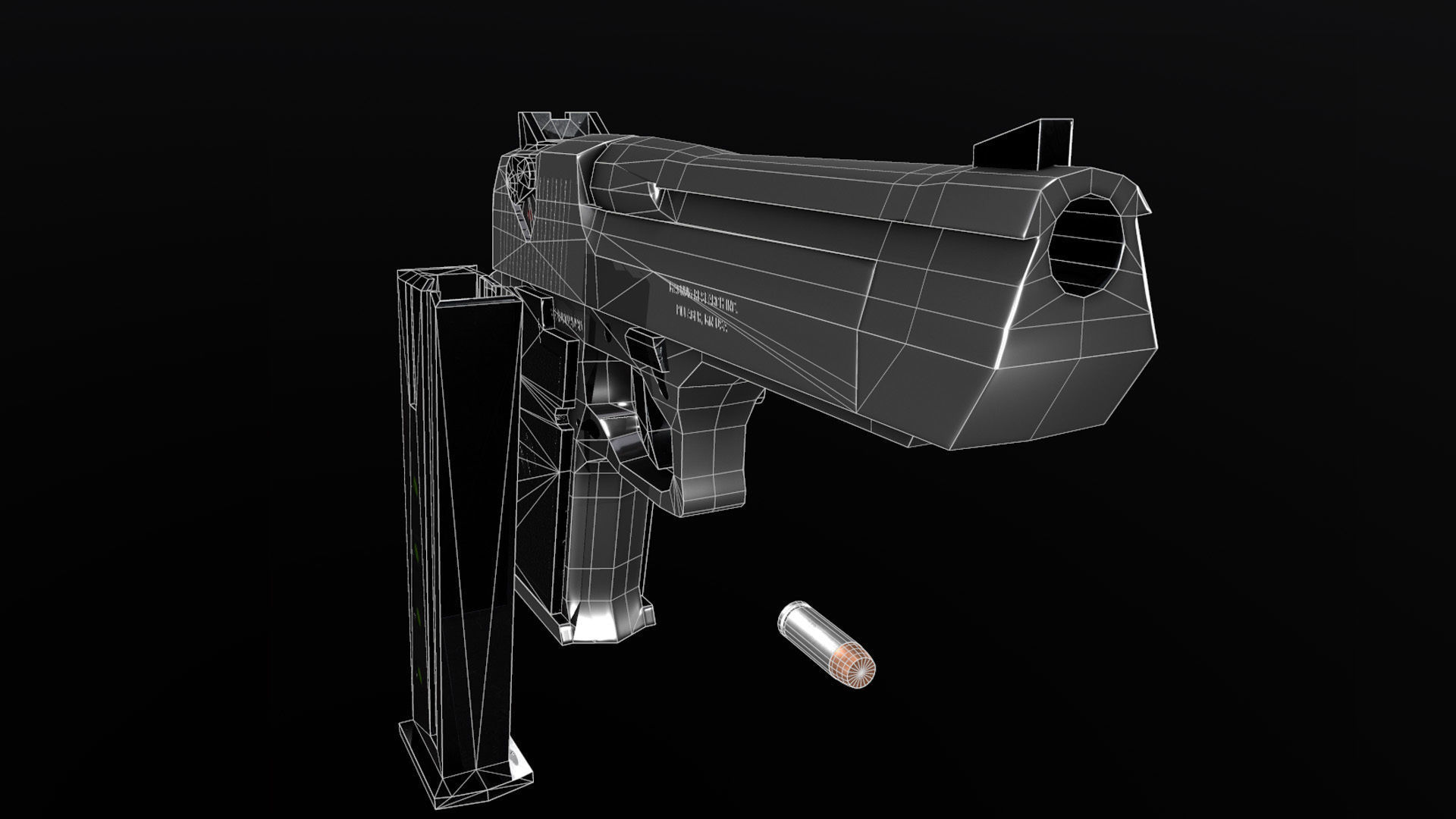 Desert Eagle and Bullet Low-poly 3D model_11