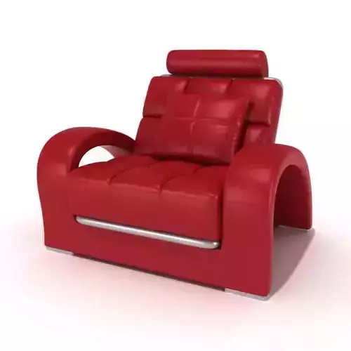 Red Leather Armchair With A Pillow