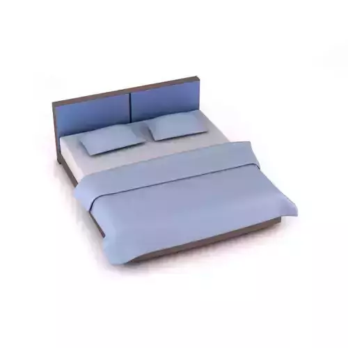 Wooden Bed With Blue Sheets