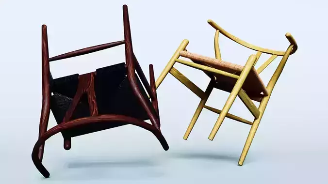 Wishbone chairs Low-poly 3D model