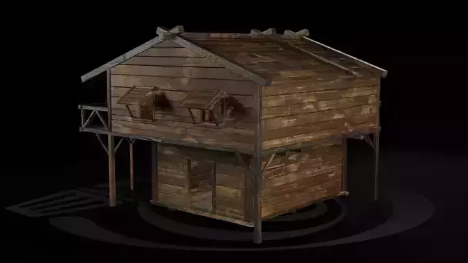 AAA Wooden Enterable Medieval Primal Thatched Cottage Hut 12 R Low-poly 3D model